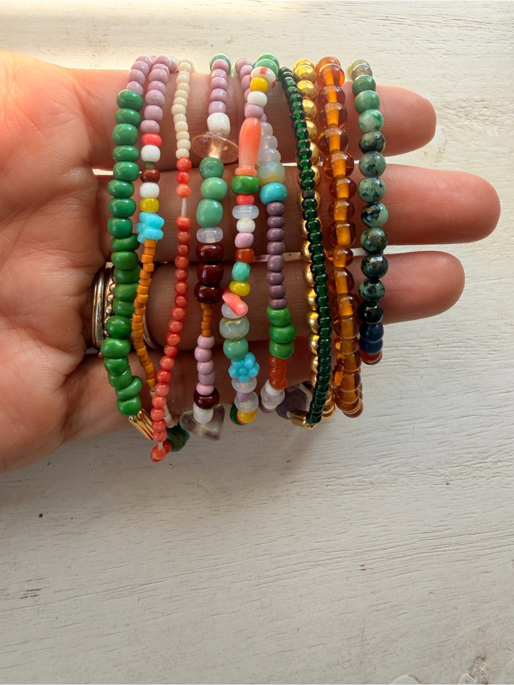 Handmade Multi-Color Seed Bead Stackable Bracelets - Set of 10